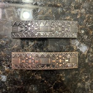 Silver and bronze Aztec hair clips